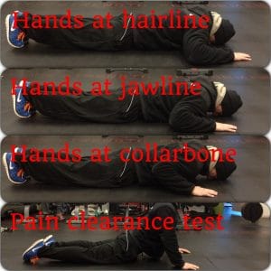 Set-up for 3, 2, 1 and the pain clearance test