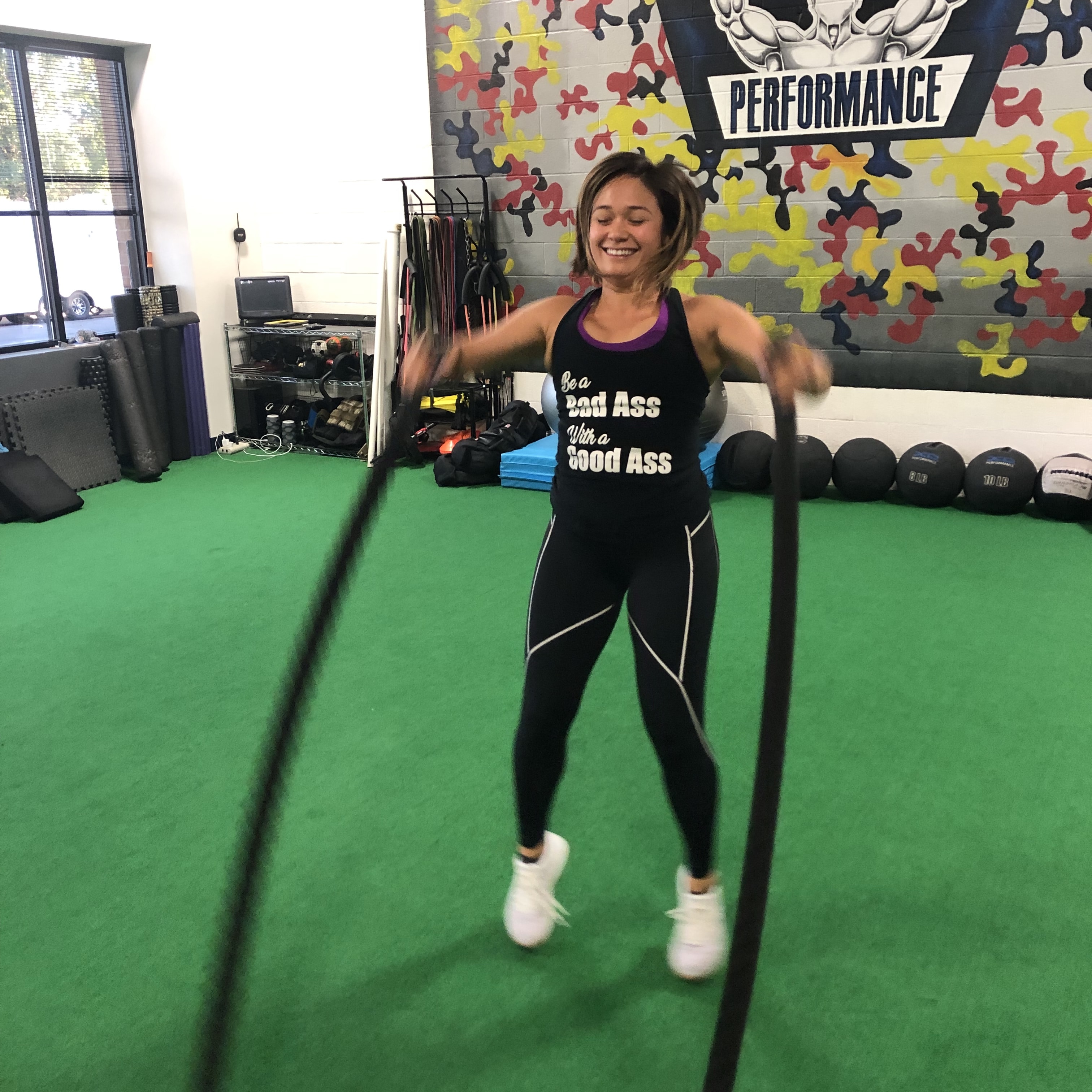 Natasha doing battling ropes at BSP NOVA located at 21620 Ridgetop Circle STE 100 in Sterling, Virginia