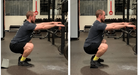 Coach Tommy squatting with, and without, a heel lift at BSP NOVA in Sterling, Virginia
