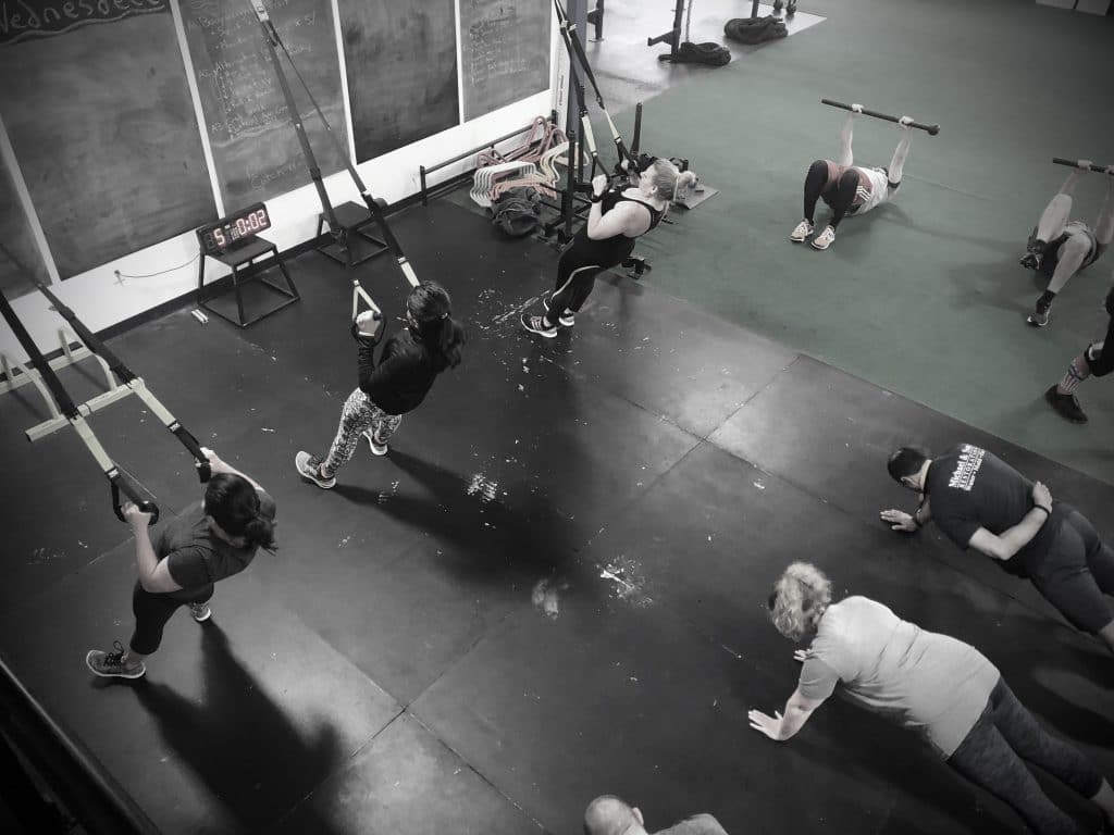 An overhead view of Metabolic Conditioning, a HIIT class at Beyond Strength in Sterling, Virginia