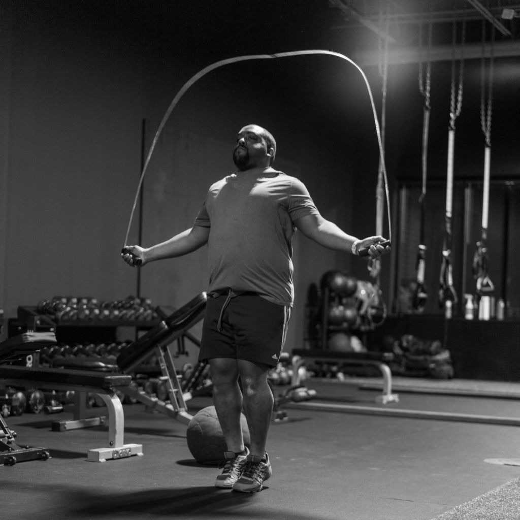 Fritz skipping rope at Beyond Strength in Sterling, Virginia