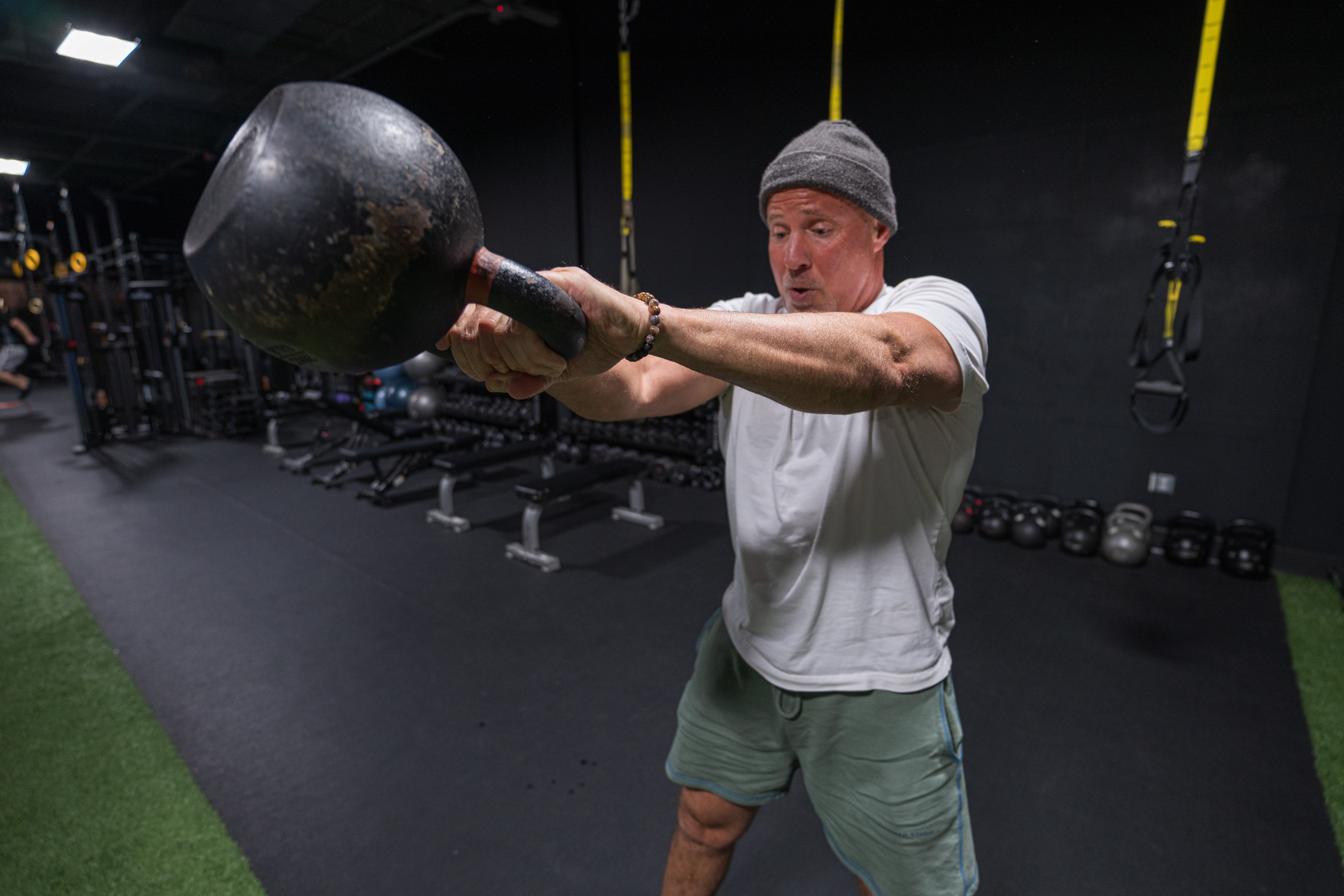 Dave Hudgens knocking out some Kettlebell Swings at Beyond Strength in Sterling, Virginia