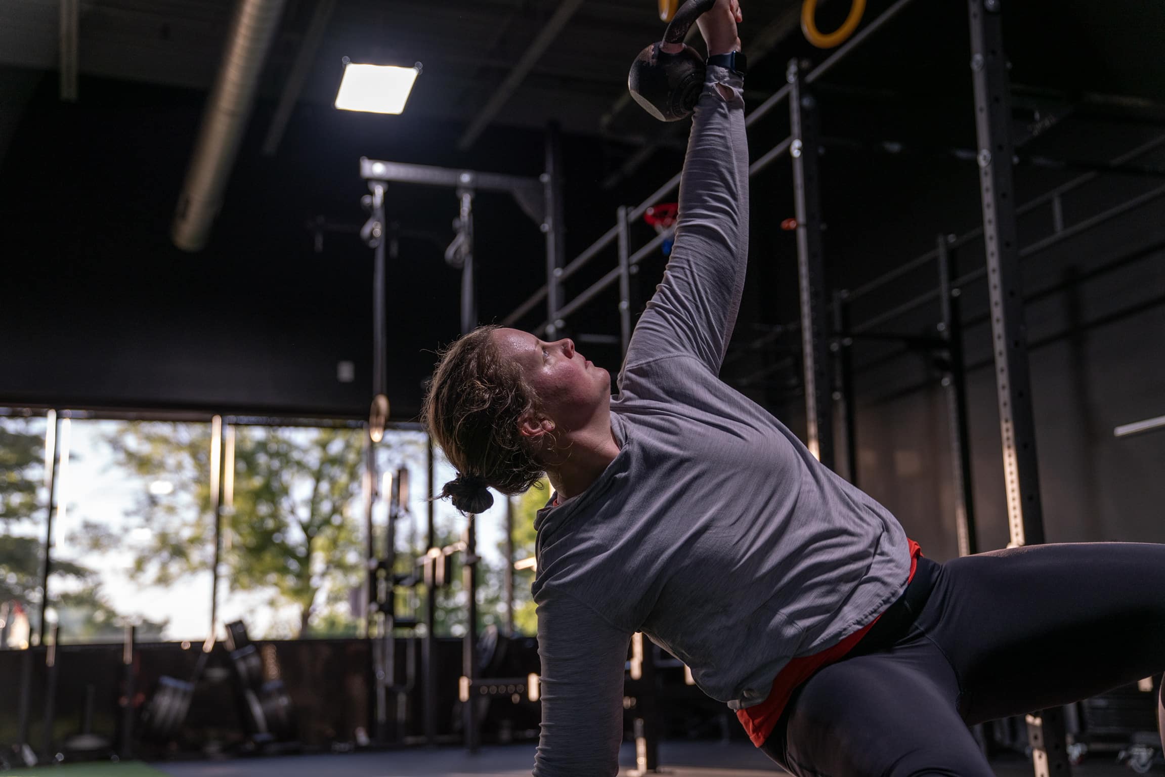 Jackie doing a get up at Beyond Strength in Sterling, Virginia